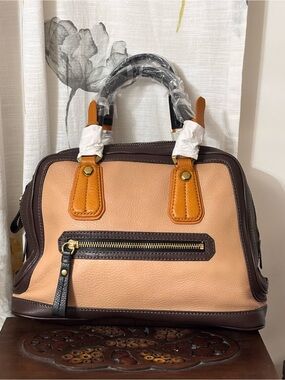 orYANY Browns and Cream Pebbled Leather Satchel